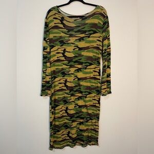 Fashion Love Womens Dress Size 3XL Green Army Fatigue Camouflage Long Sleeves
